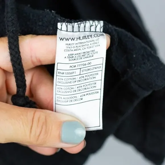 Hurley Black Sweatshirt Jacket Detachable Hood Snap Up Shacket Small Women's - Picture 6 of 6